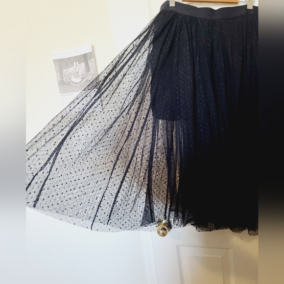Free People Black Mesh Polka Dot Tulle Puffy Semi Sheer Midi Skirt L - Picture 9 of 10